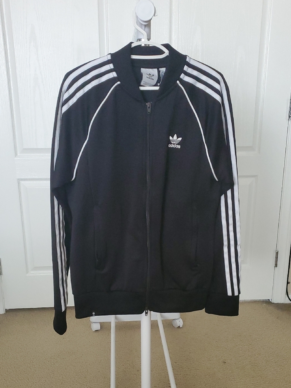 adidas Black Jacket with White Stripe Accents